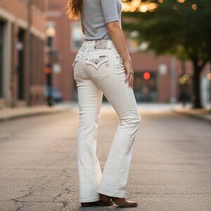 Miss Me White Boot Cut Jeans with Crystals